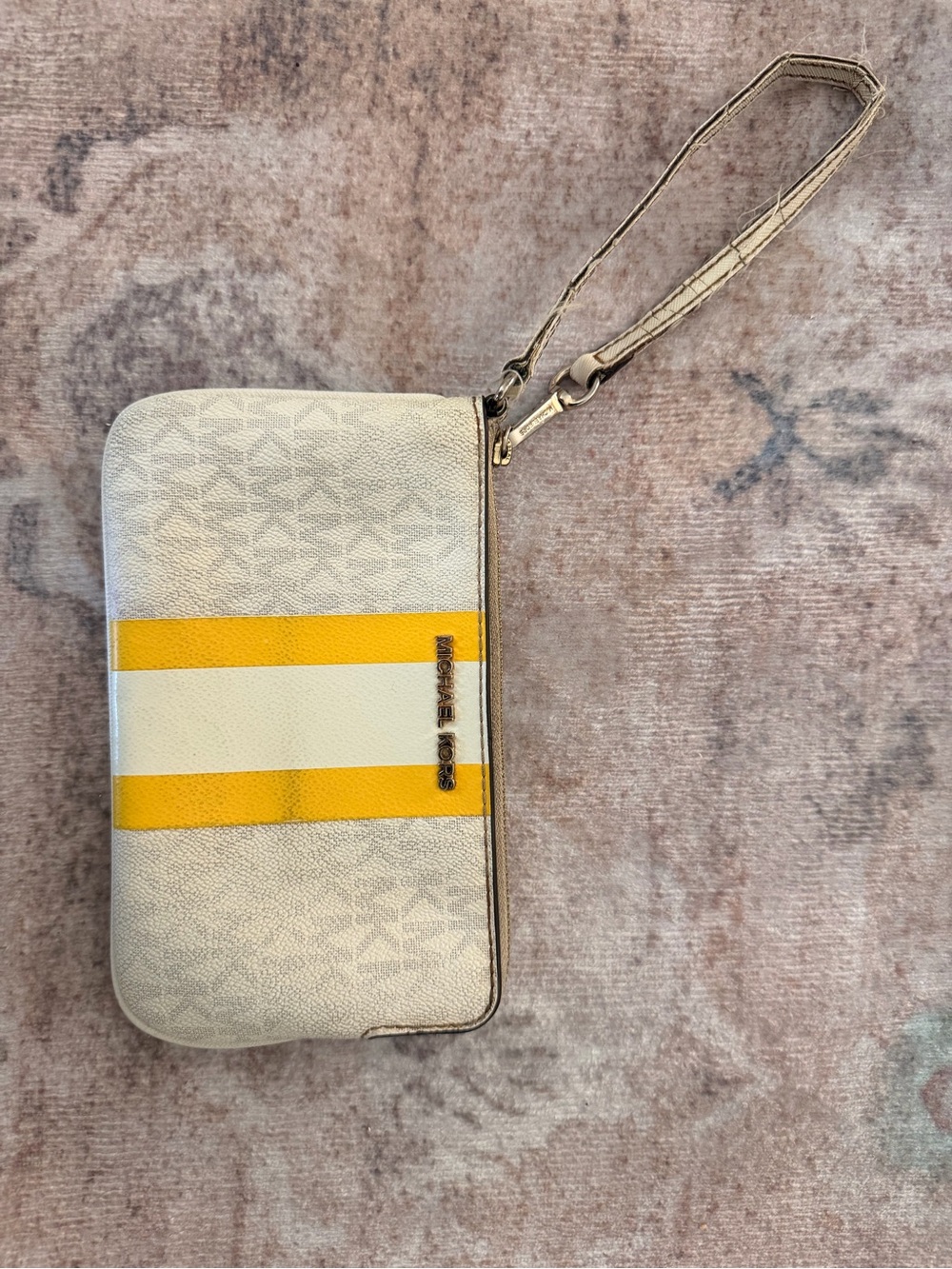 Michael Kors Yellow & White Striped Wristlet